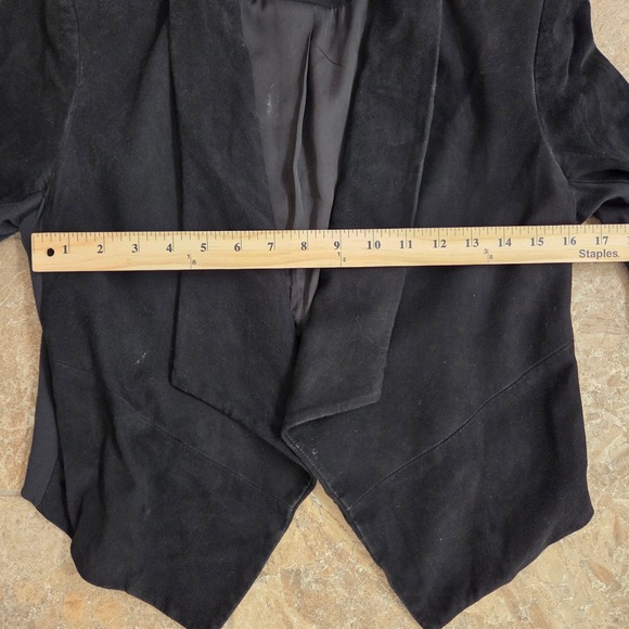 Alice + Olivia Black Goat Leather Suede Draped Open Front Cropped Jacket Small - Picture 5 of 8